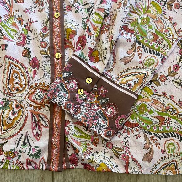 Rachel Zoe Women’s Pink & Brown Paisley Button Down Sz L - Picture 4 of 7